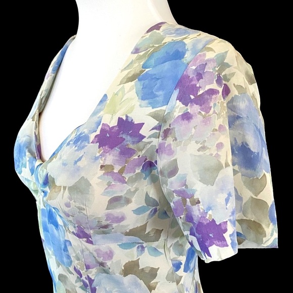 Coquette Like new 1990s Floral fitted flouncy dress Shoulder pads Vintage floral - Picture 6 of 11